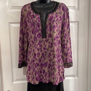Peck & Peck Relaxed Top Size 16. Brown, black, and purple top.